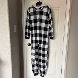 Childrens Place Black and White Checkered Kids Pajama Onesie Size XL